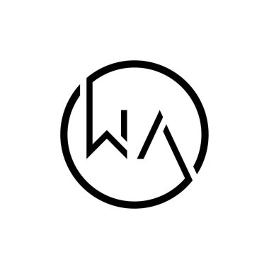 İlk Çember Harf WA Logo Tasarım Vektör Şablonu. İlk Bağlı Harf WA Logo Tasarımı