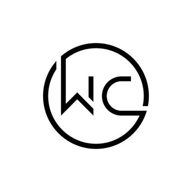 İlk Çember Harf WC Logo Tasarım Vektör Şablonu. İlk Bağlı Harf WC Logo Tasarımı