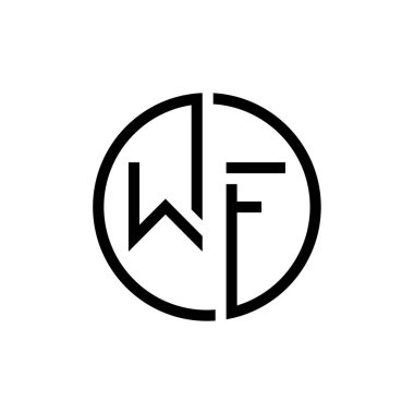 Baş Çember Harf WF Logo Tasarım Vektör Şablonu. İlk Bağlı Harf WF Logo Tasarımı