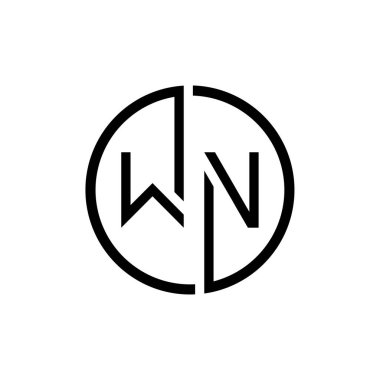 İlk Çember Harf WN Logo Tasarım Vektör Şablonu. İlk Bağlantı Harfi WN Logo Tasarımı