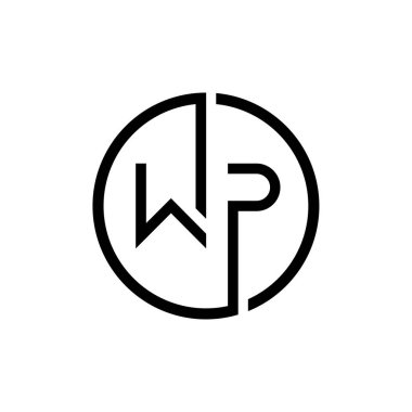 İlk Çember Harf WP Logo Tasarım Vektör Şablonu. İlk Bağlı Harf WP Logo Tasarımı
