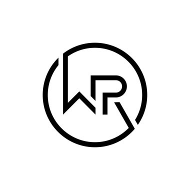 İlk Çember Harf WR Logo Tasarım Vektör Şablonu. İlk Bağlı Harf WR Logo Tasarımı