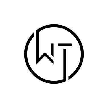 İlk Çember Harf WT Logo Tasarım Vektör Şablonu. İlk Bağlı Harf WT Logo Tasarımı