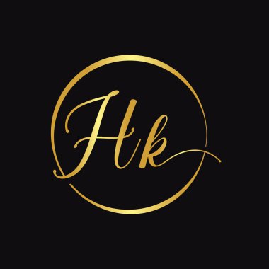 HK Betik Logo Tasarım Vektör Şablonu. İlk Kaligrafi Harfi HK Vektör İllüstrasyonu
