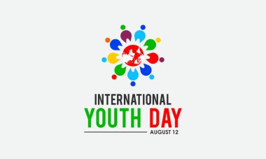 Uluslararası Gençlik Günü her yıl ağustosta kutlanır. Pankart, poster, kart, arka plan tasarımı. Gençliği çevreleyen kültürel ve hukuki sorunlar.