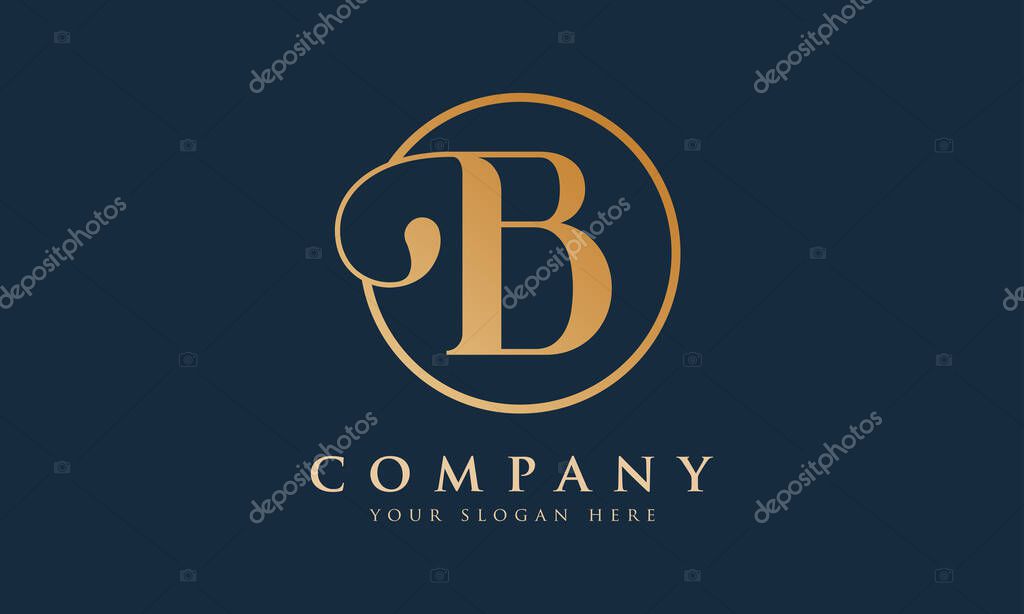 Initial B letter Gold Color With Black Background Logo Design vector Template. Calligraphy Letter B Logo Design