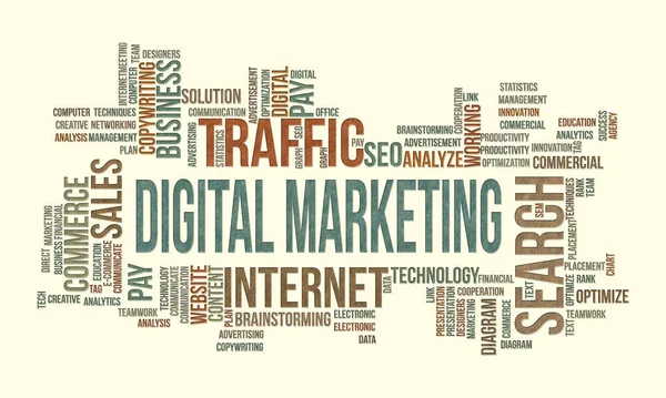 Business Concept Hintergrund Word Cloud Für Digitales Marketing — Stockfoto