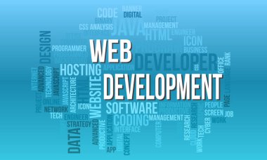 Business Concept Background, Web Development Futuristic Word Cloud