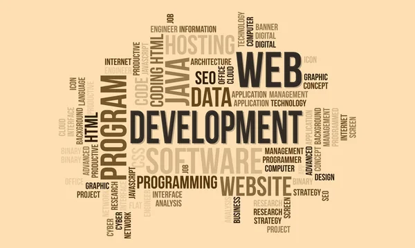 Business Concept Background Web Development Word Cloud — Vettoriale Stock