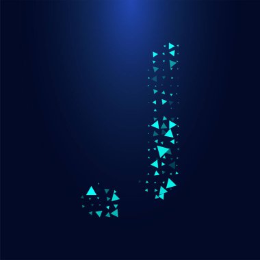 Yarım tonlu, fütüristik üçgen J harfi. Harf resimlemesi koyu arkaplanda izole edildi.