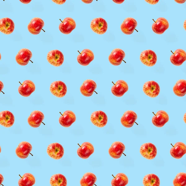 成熟苹果的无缝图案 蓝色背景的苹果无缝图案 热带水果摘要背景 — 图库照片