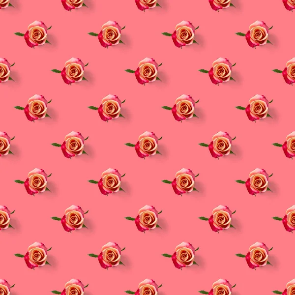 Rosebud nahtloses Muster. Rosenblütenkopf isoliert auf rosa Muster, Pop Art — Stockfoto