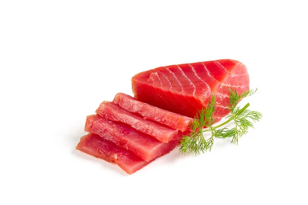 Fresh yellowfin sliced tuna steak isolated on a white background. bluefin tuna medallions — Stock Photo, Image