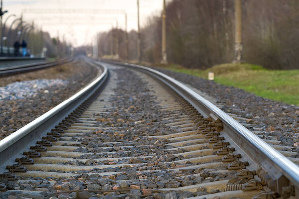 railroad rails on concrete sleepers. updated railway for high-speed, express train railway