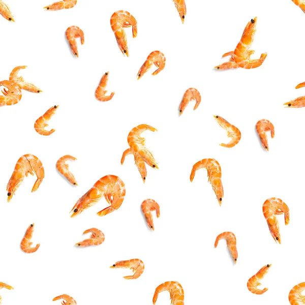 Udang macan. Pola mulus yang terbuat dari udang terisolasi pada latar belakang putih. Pola makanan laut mulus dengan udang. Pola makanan laut — Stok Foto