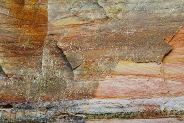 Kumlu kayaların katmanlarının dokusu. Kum yatakları katmanları, Devoniyen ufukları. Toprak yapısı Kum yutmasına izin verir