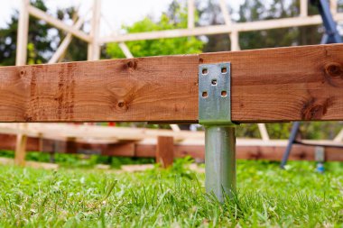 Zemin vidası ve ahşap çerçeve desteği olan sağlam bir güverte temeli. Bu sabit taban açık hava projeleri ve etkin inşa teknikleri için idealdir..