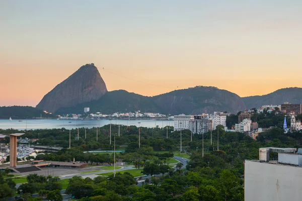 Crepúsculo Flamengo Pão Açúcar Baía Guanabara Rio Janeiro Brasil — Fotografia de Stock