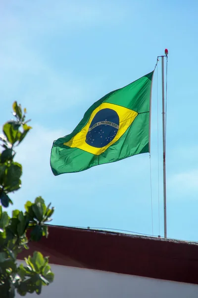 Bandera Brasil Ondeando Aire Libre Río Janeiro Brasil —  Fotos de Stock