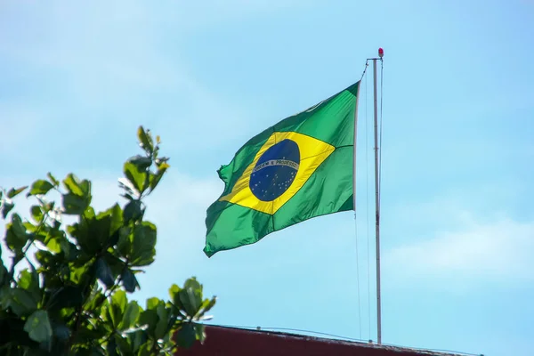 Rio Janeiro Brezilya Açık Havada Dalgalanan Brezilya Bayrağı — Stok fotoğraf