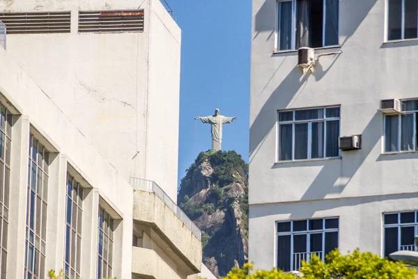Christ Redeemer Seen Botafogo Beach Rio Janeiro Brazil April 2021 — стоковое фото