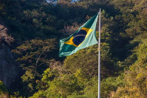 Zászló Brazil Szabadban Fák Háttérben Rio Janeiro Brazília — Stock Fotó