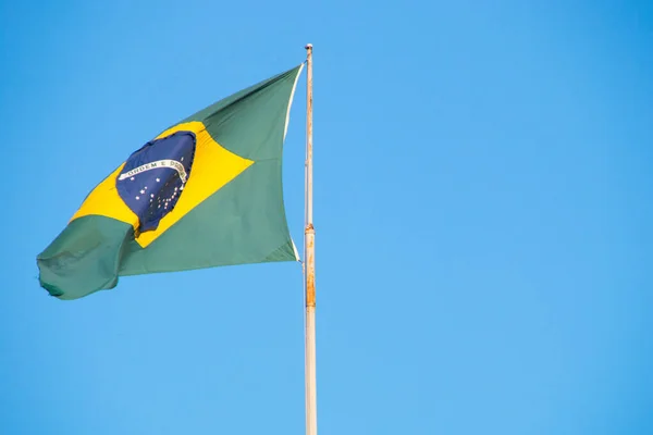 Flag Brazil Outdoors Beautiful Blue Sky Background Rio Janeiro Brazil — Stock Photo, Image