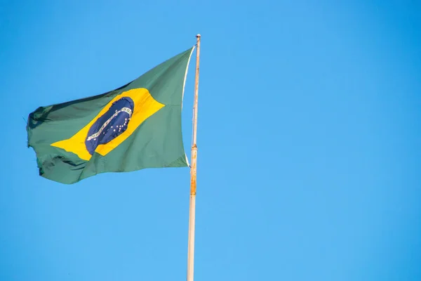 Flagge Brasiliens Freien Mit Einem Schönen Blauen Himmel Hintergrund Rio — Stockfoto