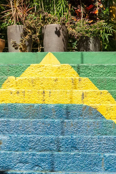 Флаг Бразилии Нарисованный Лестнице Холме Концепции Центре Рио Жанейро — стоковое фото