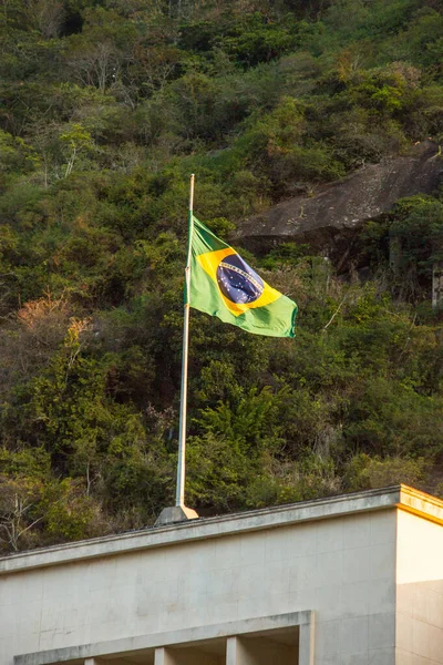 Bandera Brasil Aire Libre Parte Superior Edificio Río Janeiro Brasil — Foto de Stock