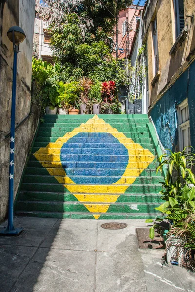 Brazilië Vlag Geschilderd Een Ladder Heuvel Van Ontvangenis Het Centrum — Stockfoto