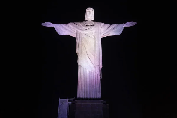 Veduta Notturna Della Statua Del Cristo Redentore Rio Janeiro Brasile — Foto Stock