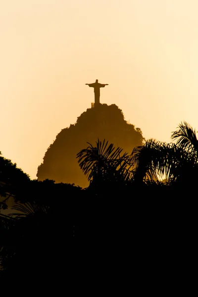 Sylwetka Figury Chrystusa Odkupiciela Rio Janeiro Brazylia Sierpnia 2021 Sylwetka — Zdjęcie stockowe