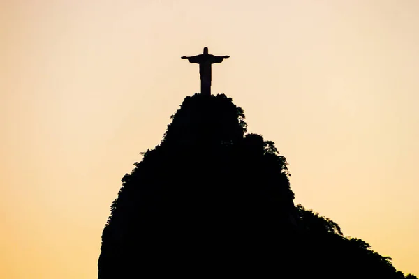 Silhouet Van Het Standbeeld Van Christus Verlosser Rio Janeiro Brazilië — Stockfoto