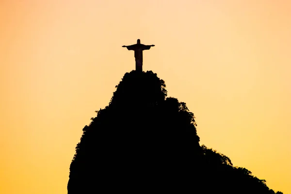 Silhouette Statue Christ Rédempteur Rio Janeiro Brésil Août 2021 Silhouette — Photo