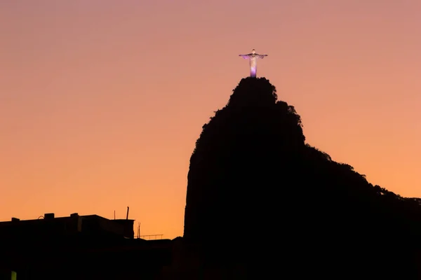 Silhuett Statyn Kristus Frälsaren Rio Janeiro Brasilien Augusti 2021 Silhuett — Stockfoto