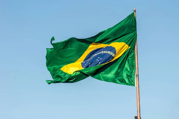 Brazilská Vlajka Pod Širým Nebem Rio Janeiro — Stock fotografie