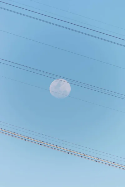Pleine Lune Avec Les Câbles Téléphérique Pain Sucre Rio Janeiro — Photo