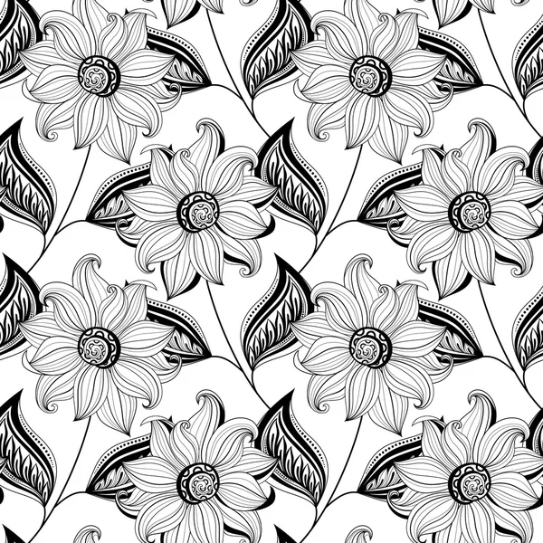 Seamless Monochrome Floral Pattern — Stock Vector