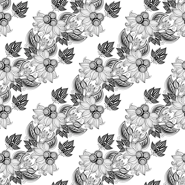 Seamless Monochrome Floral Pattern — Stock Vector