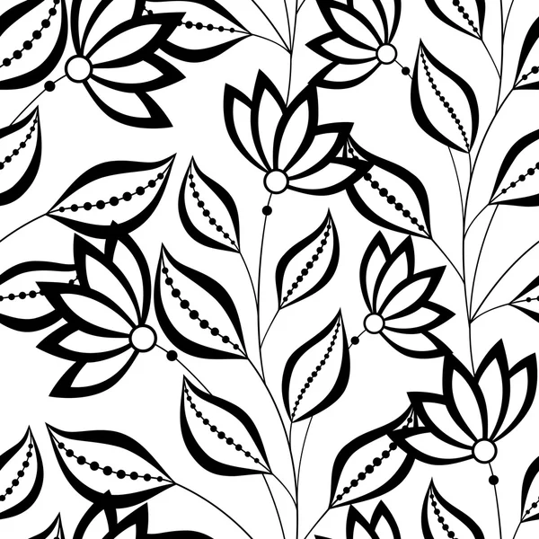 Patrón floral monocromo inconsútil — Vector de stock