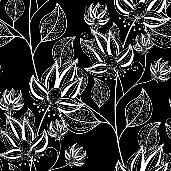 Patrón floral monocromo inconsútil — Vector de stock