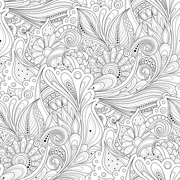 Patrón floral monocromo inconsútil — Vector de stock