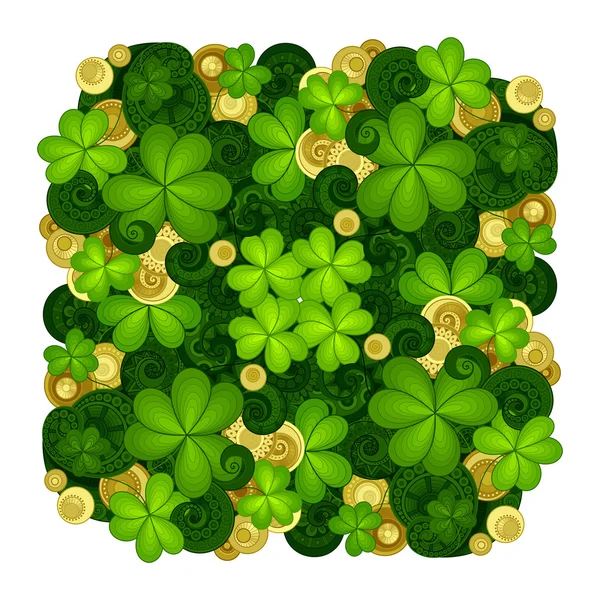 Pattern with Decorative Clover and Coins — Stock Vector