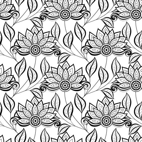 Motif floral monochrome sans couture — Image vectorielle