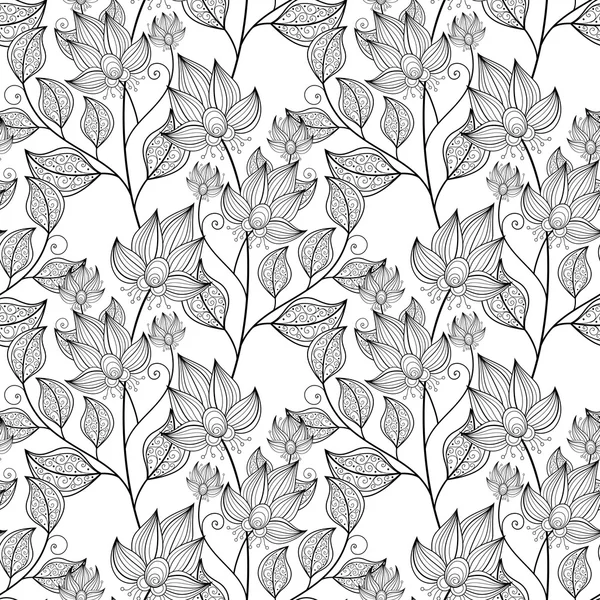 Patrón floral monocromo inconsútil — Archivo Imágenes Vectoriales