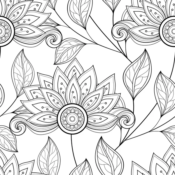 Motif floral monochrome sans couture — Image vectorielle