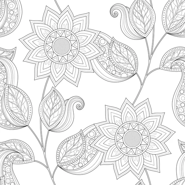 Seamless Monochrome Floral Pattern — Stock Vector