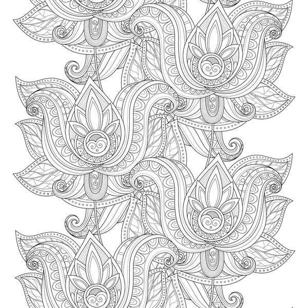 Patrón floral monocromo inconsútil — Vector de stock