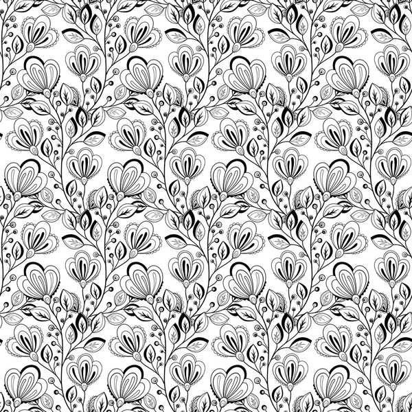 Seamless Monochrome Floral Pattern — Stock Vector